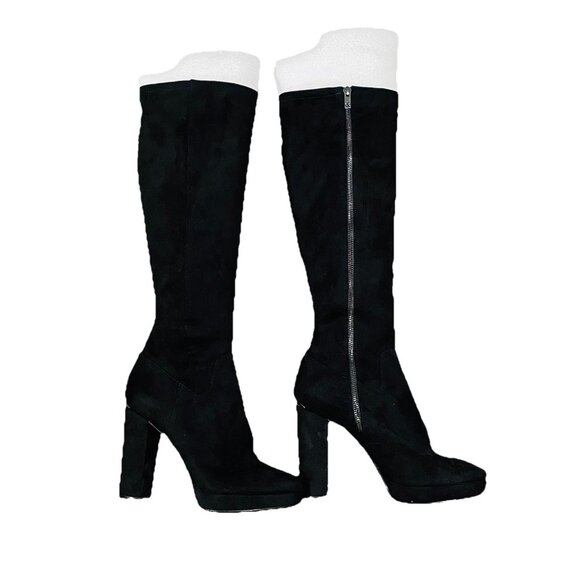 Calvin Klein Boots Womens Size 9 Black Mailia Faux Suede Knee High Heels Zip - Picture 1 of 11